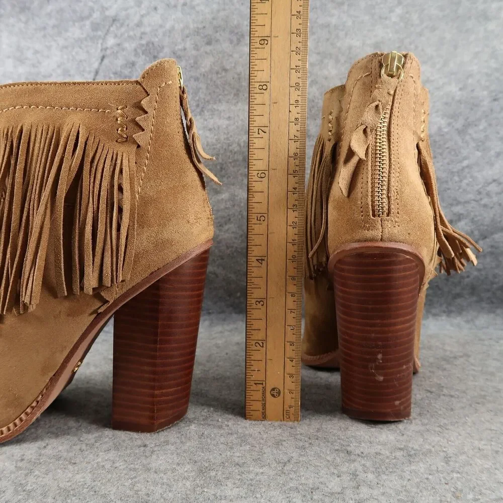 Cynthia Vincent Shoes Womens 9 Booties Fringe Leather Block Heel Fashion Western